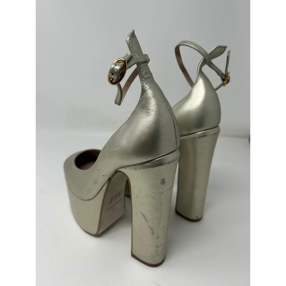 Zigi Womens Nicole Metallic Gold Platform Pumps Ankle Strap Block Heel Size 7